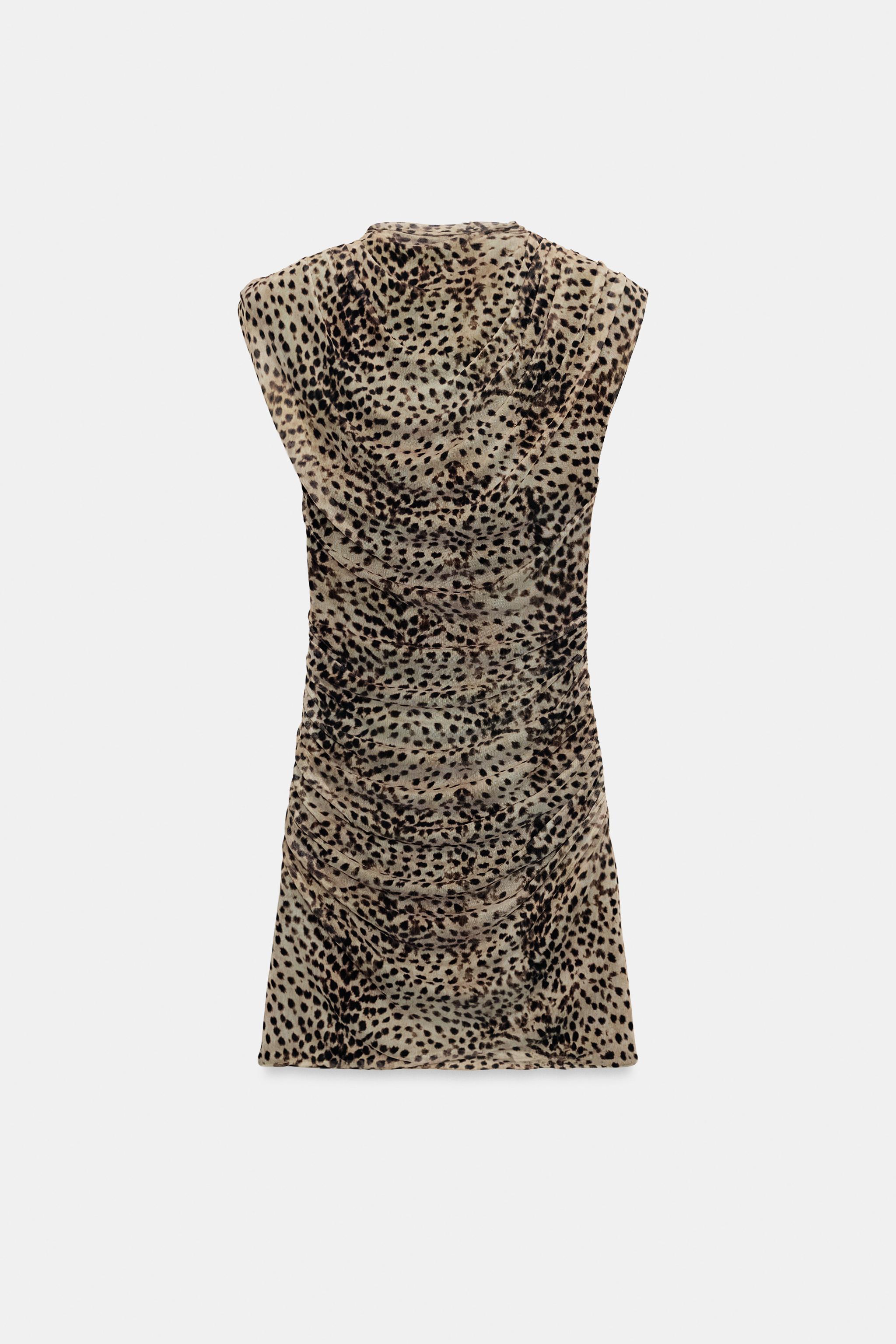 ROBE COURTE DRAPÉE EN TULLE À IMPRIMÉ ANIMALIER